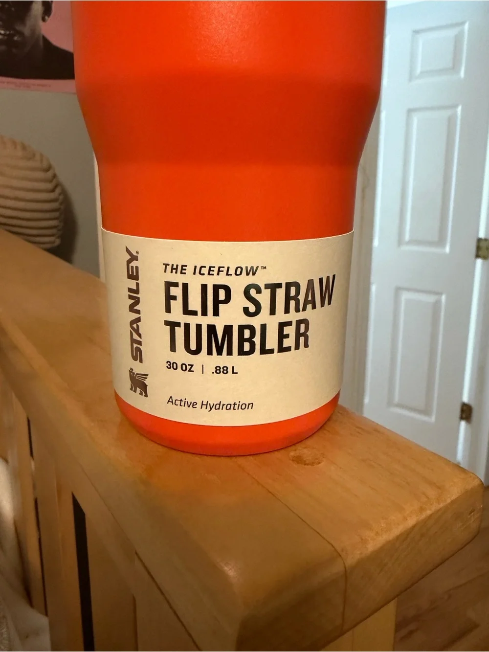 Stanley Orange Tumbler with Purple Handle and Lid